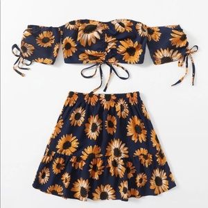 Sunflower Ruched Crop Top & Skirt